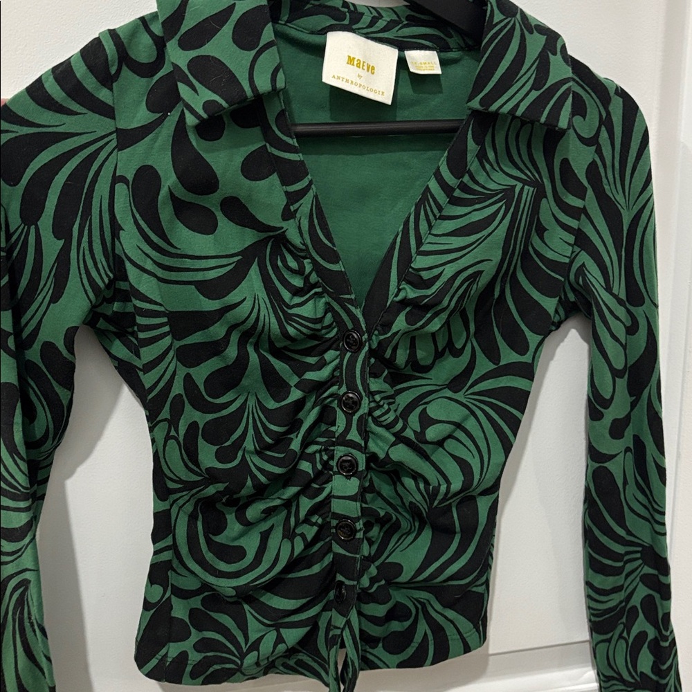 Maeve Anthropologie Forest Green Botanical Top